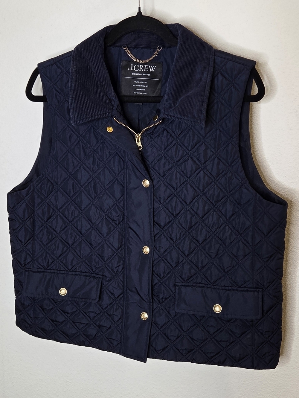 J.Crew Signature Puffer Vest In Navy With Navy Corduroy Collar - Picture 2 of 16